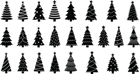 Obraz premium Black christmas tree silhouette icons set