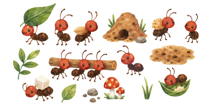 Watercolor Ants Clipart Set