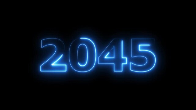2045 Sal number neon text animation. Neon blue number new year background 4k video.