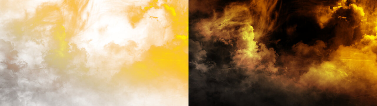 Transparent background featuring realistic golden fire clouds and thick smoke textures. This cinematic atmospheric element is perfect for dramatic sky overlays and creative digital art.
