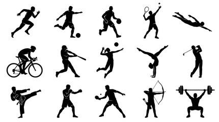 Fototapeta premium Athletic sports silhouettes collection and diverse athletes vector