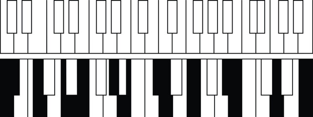 Piano keyboard icon illustrations with outlined and solid keys, musical instrument graphics, notation layout, and vector design concepts © Sheikh