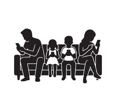 The silent connection Modern families increasingly disconnected, absorbed by their smartphones, highlighting prevalent screen time addiction and the erosion of real-world interaction