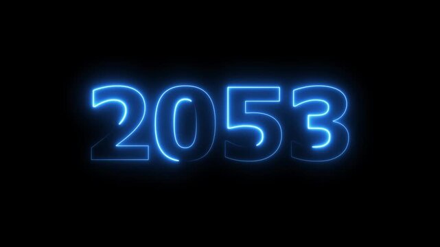 2053 Sal number neon text animation. Neon blue number new year background 4k video.