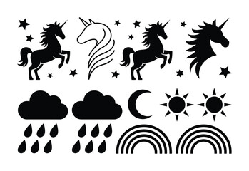 Fototapeta premium Unicorns, clouds, rainbows, moon, sun, and stars
