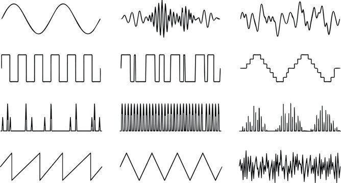 Audio Waveform Signal Collection Set with Sound Frequency Oscillation and Electronic Pulse Vector Design