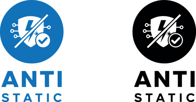 Anti Static Icon Set with Shield and Check Mark for Electronics Protection and Safety Labels