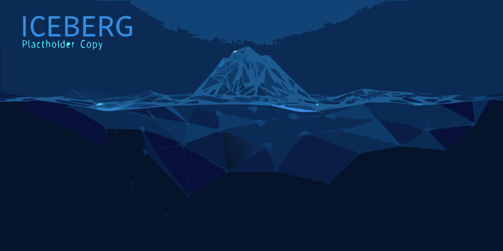 polygonal iceberg illustration with glowing light low poly glacial formation in blue