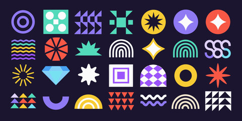 Fototapeta premium abstract geometric pattern collection with colorful shapes on a dark background