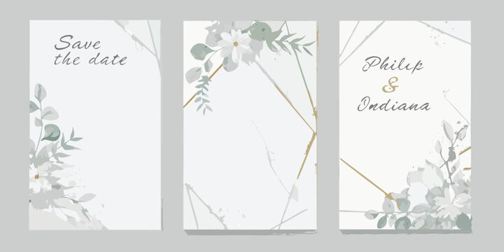 watercolor floral triptych with gold foil accents elegant wedding invitation design