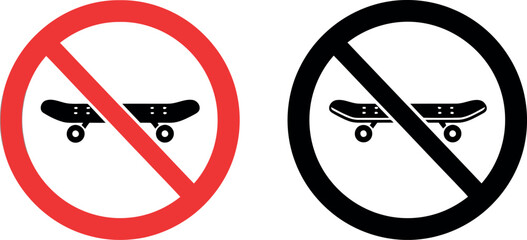 No Skateboarding Sign Vector Icon Set – Red and Black Prohibition Symbols for Public Spaces © MDSafwan