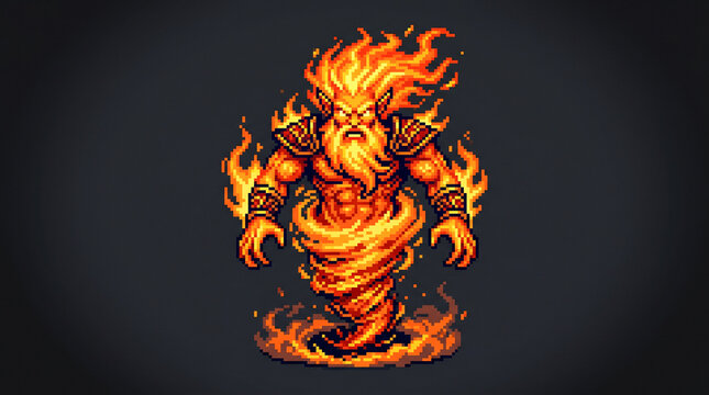 Fire Genie Elemental Pixel Art