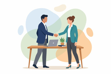 Obraz premium Business Partners Shaking Hands Across a Desk for Meeting Agreement