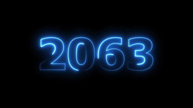 2065 Sal number neon text animation. Neon blue number new year background 4k video.
