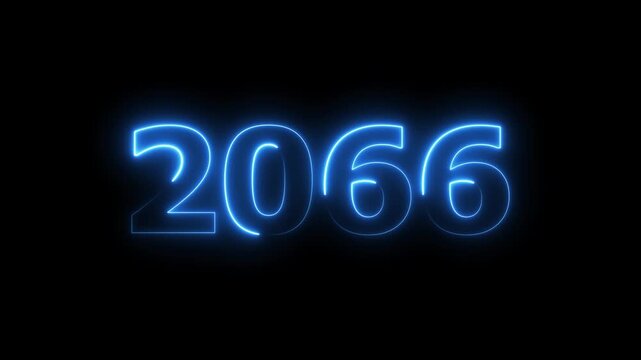 2066 Sal number neon text animation. Neon blue number new year background 4k video.