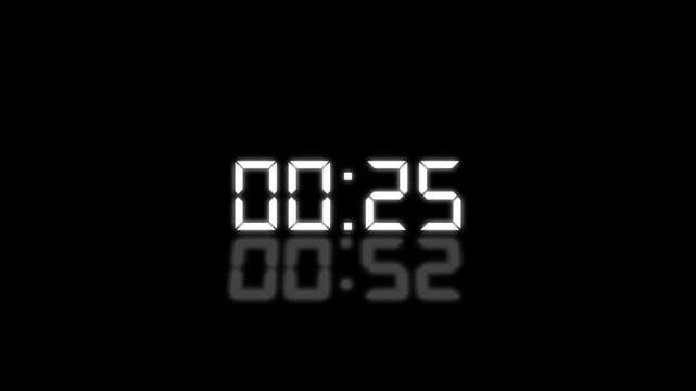 Countdown Digital Clock Animation 30 to 0 second Countdown digital clock timer icon.Animation of glowing 30 to 0 second countdown timer. minute stopwatch , analog clock icon animation. 4k