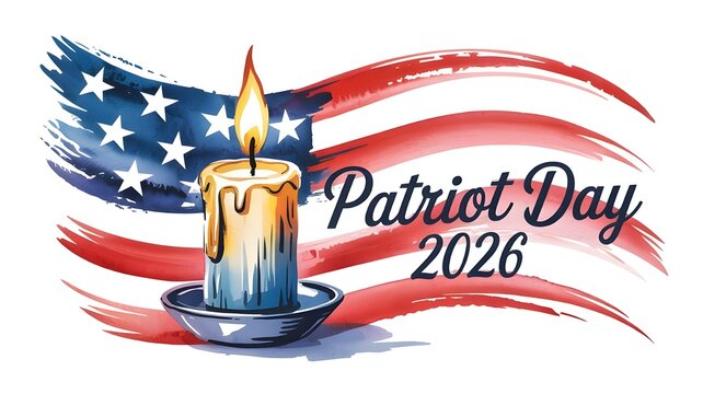 Patriot day 2026 illustration with a memorial candle and american flag background, honoring the memory of september 11 victims and heroes