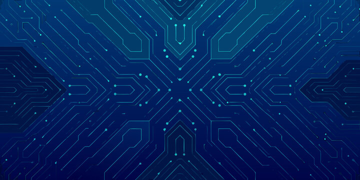 abstract circuit board pattern with intersecting lines and glowing blue connections