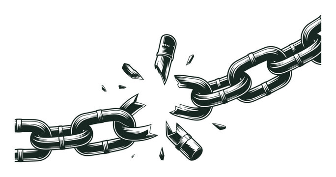 Broken chain symbolizing freedom and strength
