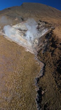 Vertical Aerial Tongariro Steam Vents Volcanic Ridge New Zealand