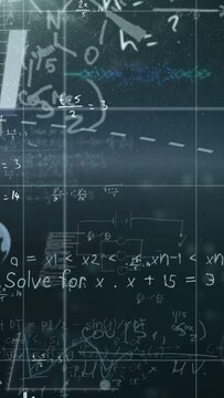 Vertical video: Camera pulling back, equations shifting up, globe rising, light slashes showing HUD