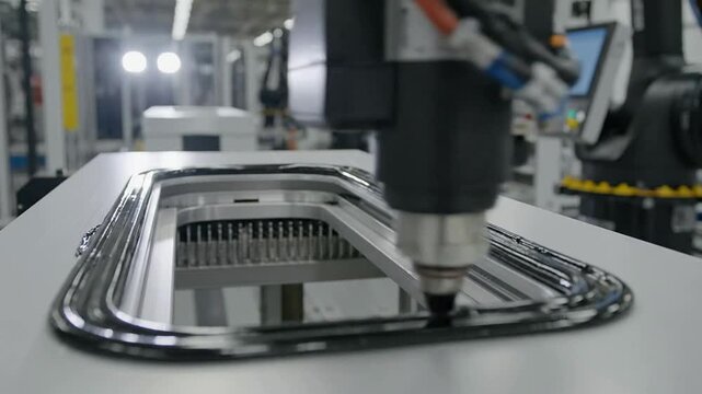 Robotic Arm Applying Precise Seals on Metal Components in Automated Manufacturing Setting, Showcasing Advanced Industrial Automation Technology