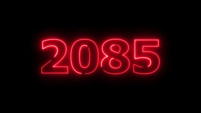 2085 Sal number neon text animation. Neon red color number new year background 4k video.