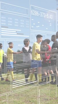 Vertical video: Yellow player stepping forward starting sport handshake, HUD overlay for fairplay