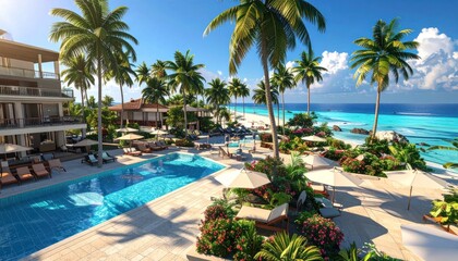 Fototapeta premium Luxury Tropical Beach Resort Pool Area.