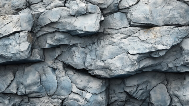 Layered gray sedimentary rock wall texture with natural stone formations and weathered cliff face