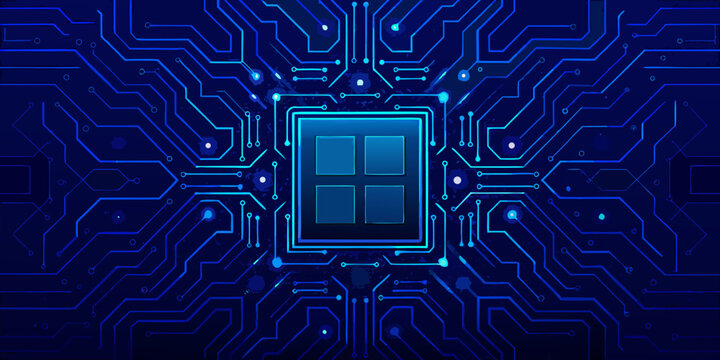 glowing microchip cpu with circuit board pattern digital technology illustration