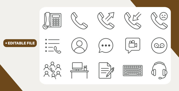 Communication icons showing phones and office tools on white