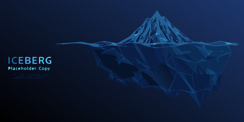 polygonal iceberg illustration with a glowing blue gradient and dark background © Pabitra