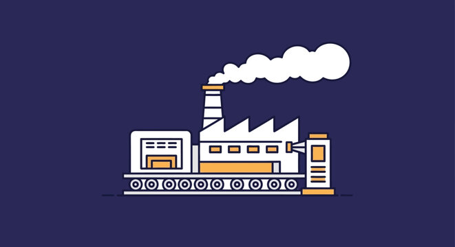 Industrial factory illustration production plant and smoke stack vector design