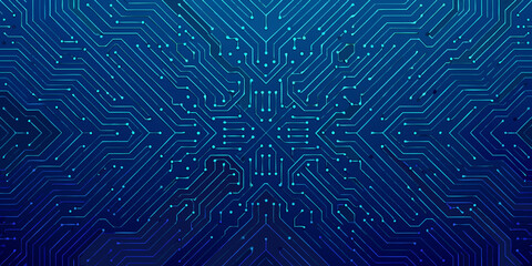 Fototapeta premium blue circuit board pattern symmetrical design with interconnected lines and nodes