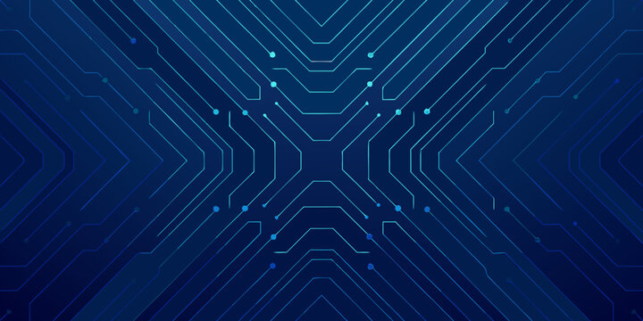 abstract circuit board pattern with intersecting lines and nodes dark blue background