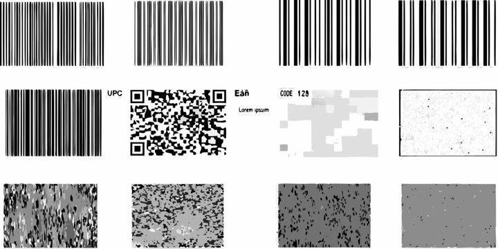 collection of barcode and qr code symbols black and white vector illustration