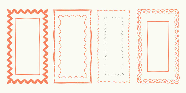 hand drawn coral frames set of four decorative rectangular borders on beige background