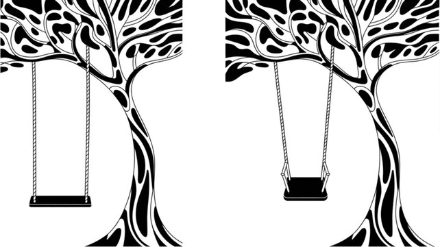 Two empty swings on a tree in a park setting Vector