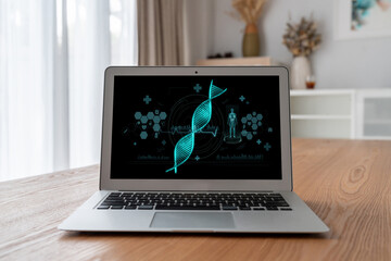 Fototapeta premium Medical science technology and futuristic healthcare virtual computer software analyze human health and diagnose disease for doctor data and medical research. brisk