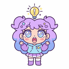 Fototapeta premium Cute Anime Girl with Purple Hair Having a Bright Idea.
