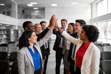 Obraz premium Business Team Celebrating Success in Modern Office