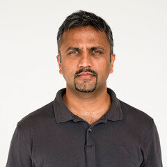 Obraz premium Man wearing dark polo shirt.