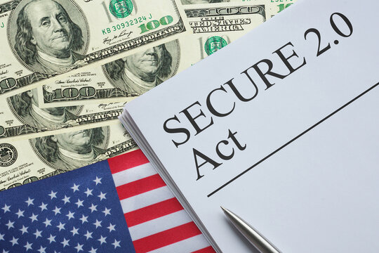 SECURE 2.0 Act Retirement Reform Concept with Financial Planning, Pension Savings, Employer Benefits, Tax Incentives and Long Term Wealth Strategy in the United States
