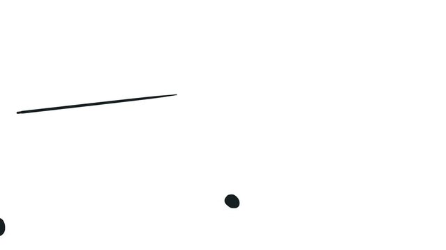 A stick or needle spins at high speed, and balls or dots hit it and bounce off.