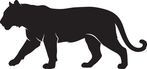 Silhouette of a Black Panther Walking: A striking black panther captured in silhouette, its muscular form and powerful stride conveying raw energy and stealth as it walks across an unseen terrain. © Yasir