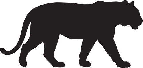 Silhouette of a Panther: A striking black silhouette of a majestic panther in mid-stride, exuding an aura of power and mystery, set against a simple background. © Yasir