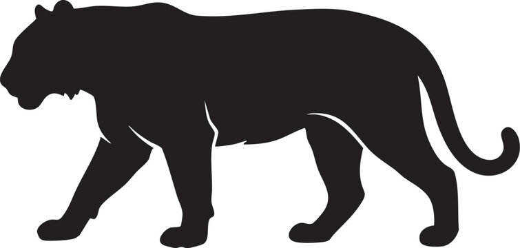 Silhouette of a Panther: A striking black silhouette of a panther in mid-stride, embodying power and stealth. Its muscular form is clearly defined against a stark background.
