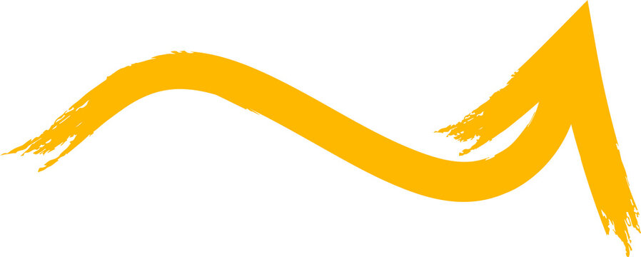 Orange brush stroke arrow symbol with abstract