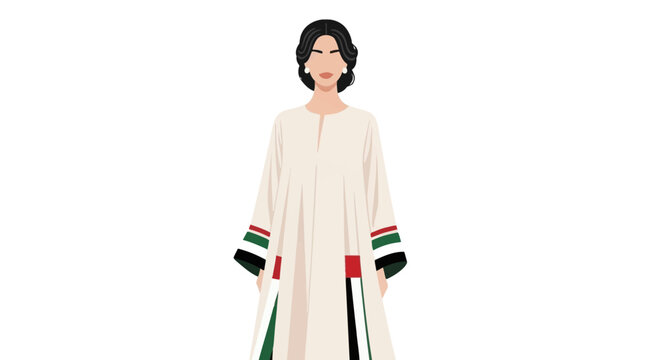 A digital illustration of a woman wearing a traditional kaftan dress.